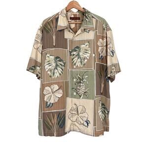 Tori Richard Mens XL 100% Silk Tropical Beach Hibiscus Pineapple Aloha Shirt